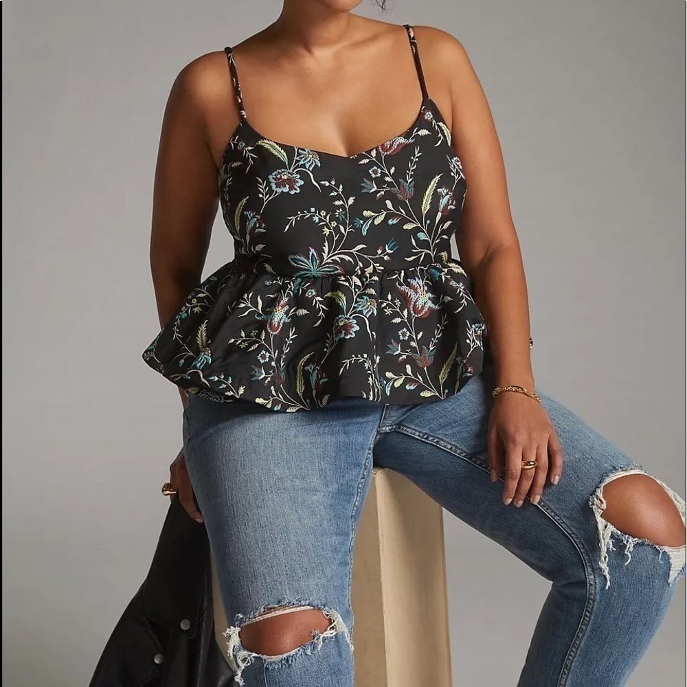 NWT - Anthropologie Flounce Jacquard Peplum Waist Side Zip Top​​​​​​​​​​​​​​